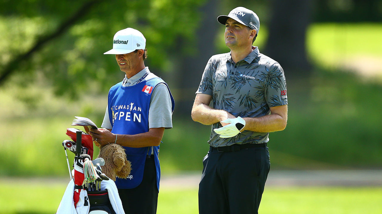 HAMILTON, ONTARIO - JUNE 06: Keegan Bradley of the United States talks with his caddie on the 14th hole during the first round of the RBC Canadian Open at Hamilton Golf and Country Club on June 06, 2019 in Hamilton, Canada.