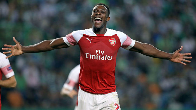 ALVALADE, LISBON, PORTUGAL - 2018/10/25: Danny Welbeck of Arsenal FC seen celebrating with his team mates after scoring a goal during the Europa League Group E 2018/19 football match between Sporting CP vs Arsenal FC. (Final score: Sporting CP 0-1 Arsenal FC).