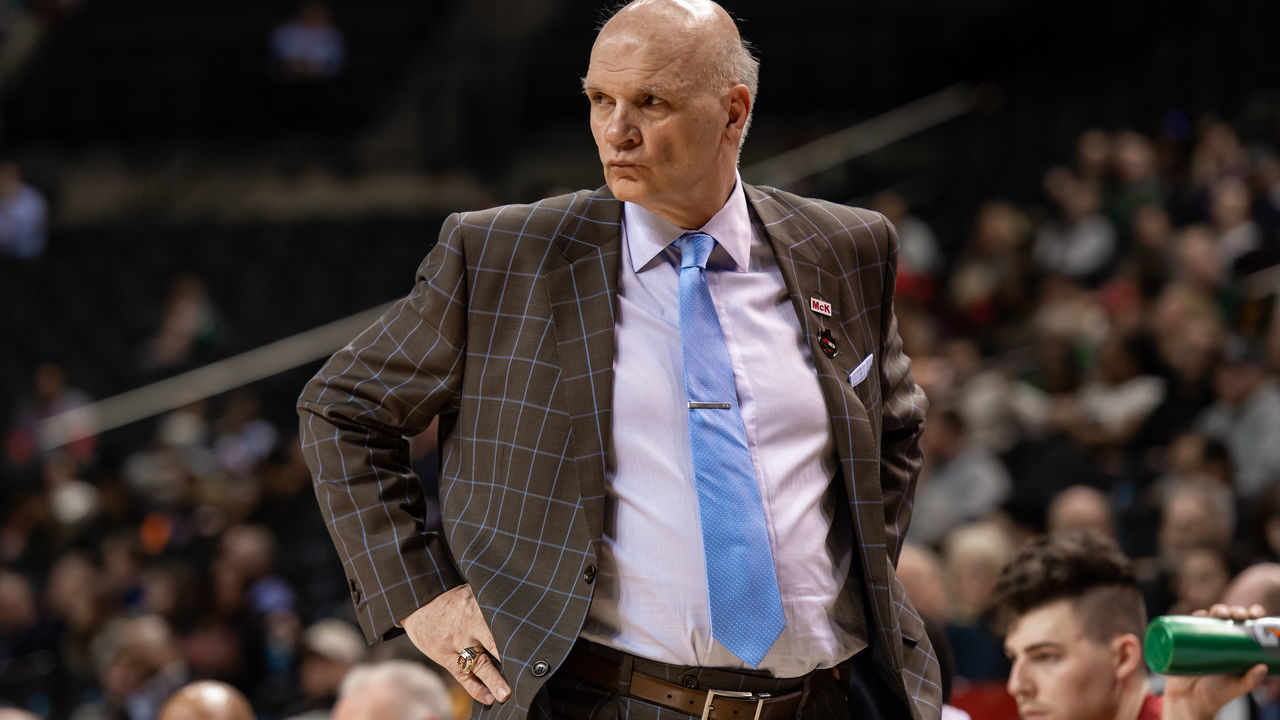 BROOKLYN, NY - MARCH 14: Saint Joseph's Hawks head coach Phil Martelli during the Atlantic 10 Tournament second round college basketball game between the Duquesne Dukes and the St Joseph's Hawks on March 14, 2019 at Barclays Center in Brooklyn, NY.