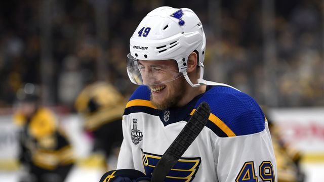 BOSTON, MASSACHUSETTS - JUNE 06: Ivan Barbashev #49 of the St. Louis Blues laughs during warm ups before playing the Boston Bruins in Game Five at TD Garden on June 06, 2019 in Boston, Massachusetts.