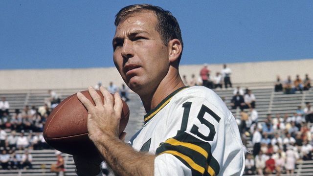 SAN FRANCISCO, CA - CIRCA 1960's: Bart Starr #15 quarterback of the Green Bay Packers is warming up before a circa 1960's NFL game at Keysar Stadium in San Francisco, California. Starr played for the Packers from 1956 -71