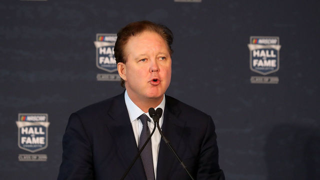CHARLOTTE, NC - MAY 23: NASCAR Chief Executive Officer and Chairman, Brian France, speaks during the NACAR Hall of Fame Voting Day at NASCAR Hall of Fame on May 23, 2018 in Charlotte, North Carolina.