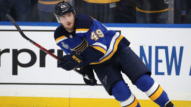 ST LOUIS, MISSOURI - JUNE 03: Ivan Barbashev #49 of the St. Louis Blues plays against the Boston Bruins in Game Four of the 2019 NHL Stanley Cup Final at Enterprise Center on June 03, 2019 in St Louis, Missouri.