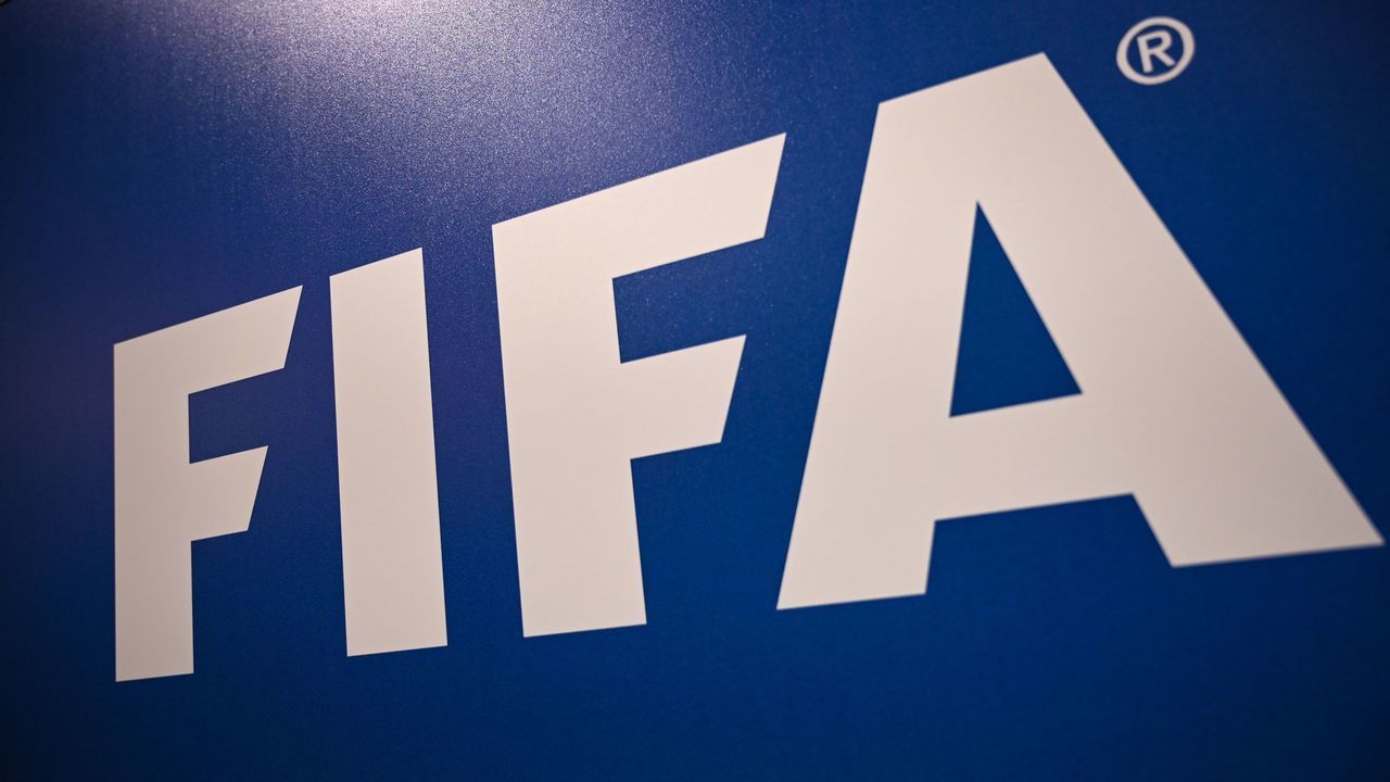 A picture shows the FIFA logo during a press conference held by the president of the football's governing body at the FIFA Executive Football Summit on February 15, 2019 in Istanbul.