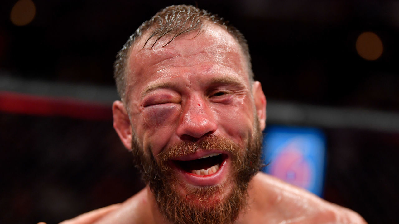 CHICAGO, IL - JUNE 08: Donald Cerrone reacts after the conclusion of his lightweight bout against Tony Ferguson during the UFC 238 event at the United Center on June 8, 2019 in Chicago, Illinois.