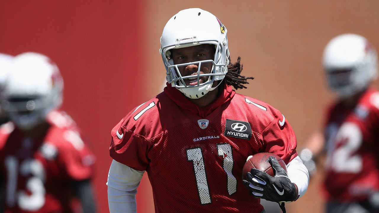 TEMPE, ARIZONA - MAY 29: Wide receiver Larry Fitzgerald #11 of the Arizona Cardinals practices during team OTA's at the Dignity Health Arizona Cardinals Training Center on May 29, 2019 in Tempe, Arizona.