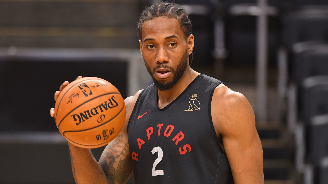 TORONTO, CANADA - JUNE 09: A close up shot of Kawhi Leonard #2 of the Toronto Raptors during NBA Finals - Practice and Media Availability on June 9, 2019 at Scotiabank Arena in Toronto, Ontario, Canada. NOTE TO USER: User expressly acknowledges and agrees that, by downloading and/or using this photograph, user is consenting to the terms and conditions of the Getty Images License Agreement. Mandatory Copyright Notice: Copyright 2019 NBAE
