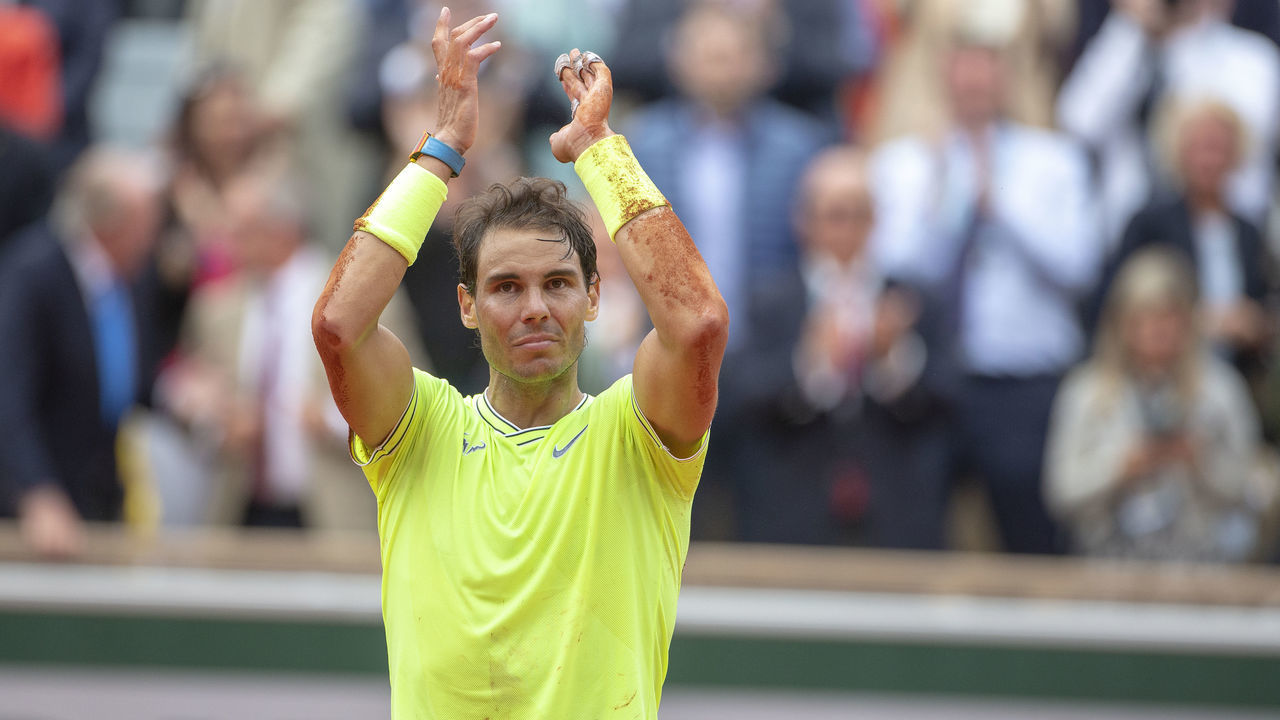 PARIS, FRANCE June 09. An emotional Rafael Nadal of Spain after his victory against Dominic Thiem of Austria during the Men's Singles Final on Court Philippe-Chatrier at the 2019 French Open Tennis Tournament at Roland Garros on June 9th 2019 in Paris, France.