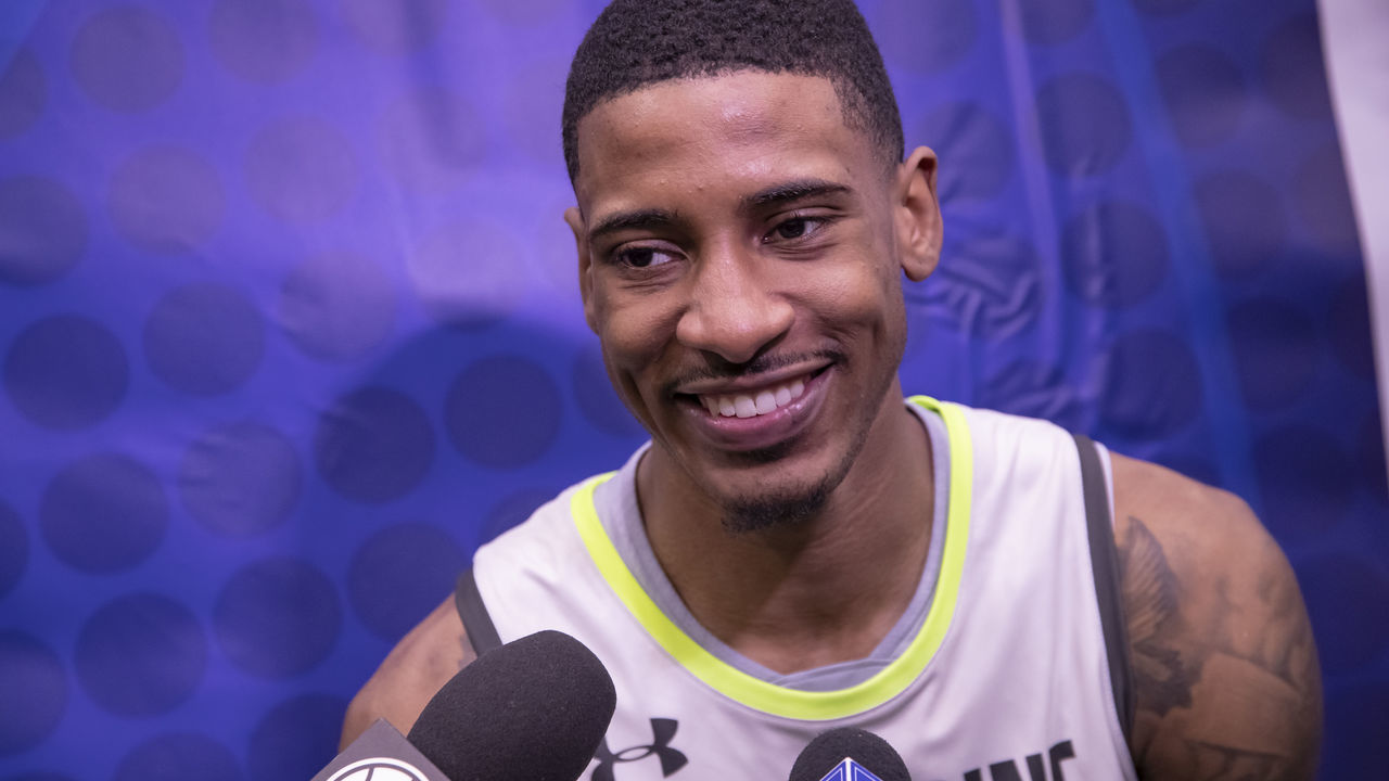 CHICAGO, IL - MAY 17: Charles Matthews of Michigan speaks to the media during the 2019 NBA Combine at Quest MultiSport Complex on May 17, 2019 in Chicago, Illinois.