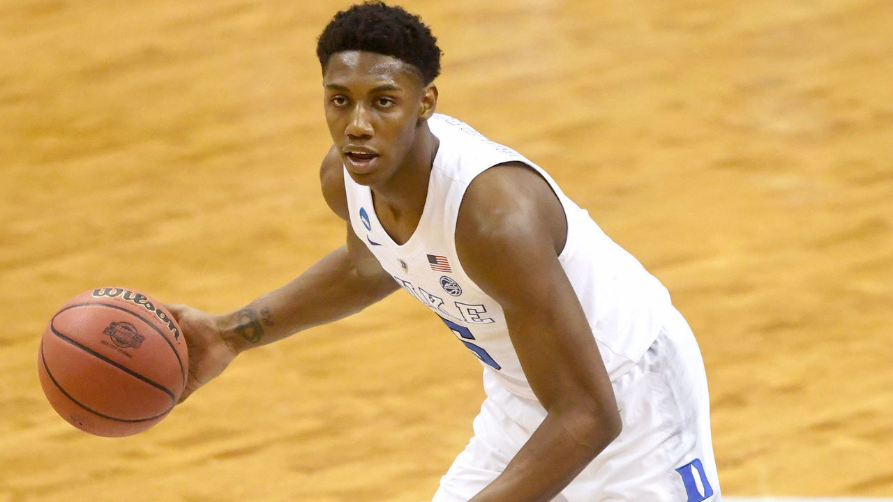 WASHINGTON, DC - MARCH 31: RJ Barrett #5 of the Duke Blue Devils dribbles the ball during the East Regional game of the 2019 NCAA Men's Basketball Tournament against the Michigan State Spartans at Capital One Arena on March 29, 2019 in Washington, DC.