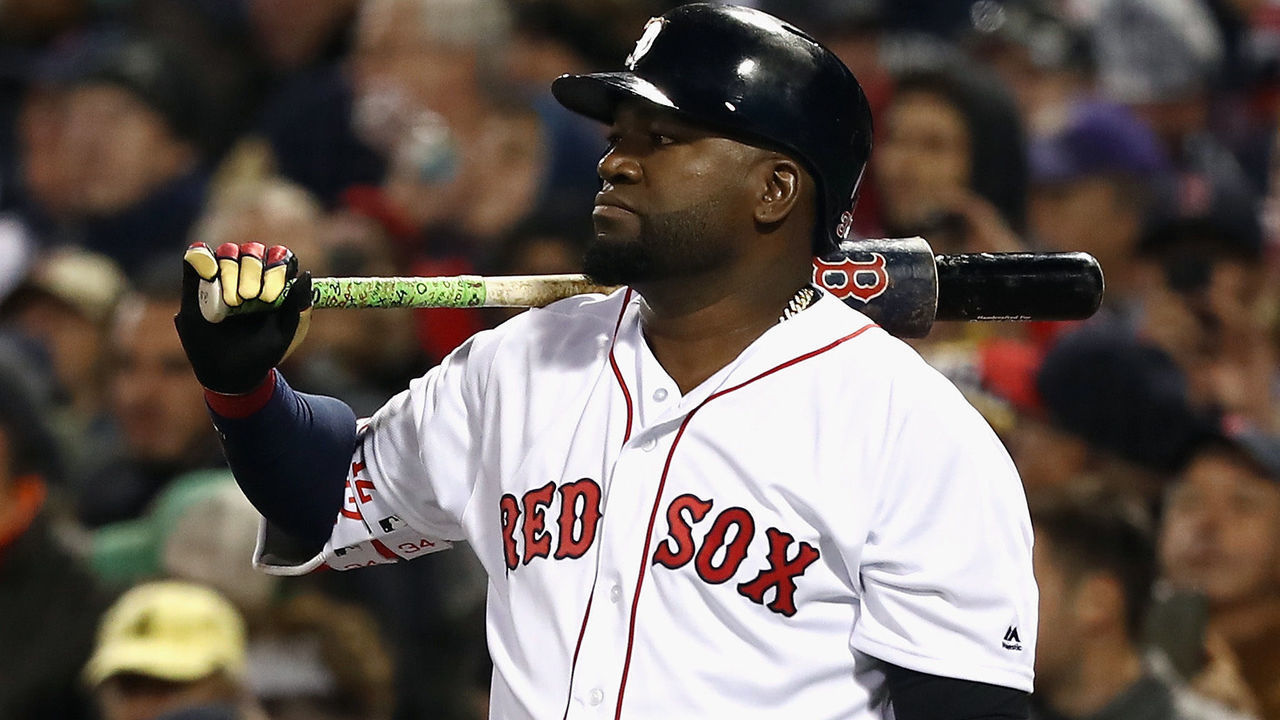 BOSTON, MA - OCTOBER 10: David Ortiz #34 of the Boston Red Sox looks on in the eighth inning against the Cleveland Indians during game three of the American League Divison Series at Fenway Park on October 10, 2016 in Boston, Massachusetts.