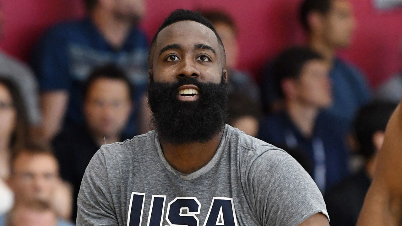 LAS VEGAS, NV - JULY 26: James Harden #47 of the United States shoots during a practice session at the 2018 USA Basketball Men's National Team minicamp at the Mendenhall Center at UNLV on July 26, 2018 in Las Vegas, Nevada.
