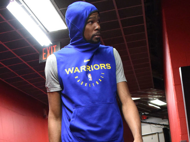 TORONTO, CANADA - JUNE 09: Kevin Durant #35 of the Golden State Warriors walks to the court on June 9, 2019 at Scotiabank Arena in Toronto, Ontario, Canada. NOTE TO USER: User expressly acknowledges and agrees that, by downloading and/or using this photograph, user is consenting to the terms and conditions of the Getty Images License Agreement. Mandatory Copyright Notice: Copyright 2019 NBAE