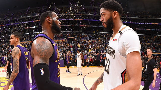 LOS ANGELES, CA - DECEMBER 21: LeBron James #23 of the Los Angeles Lakers and Anthony Davis #23 of the New Orleans Pelicans shake hands after a game on December 21, 2018 at STAPLES Center in Los Angeles, California. NOTE TO USER: User expressly acknowledges and agrees that, by downloading and/or using this Photograph, user is consenting to the terms and conditions of the Getty Images License Agreement. Mandatory Copyright Notice: Copyright 2018 NBAE