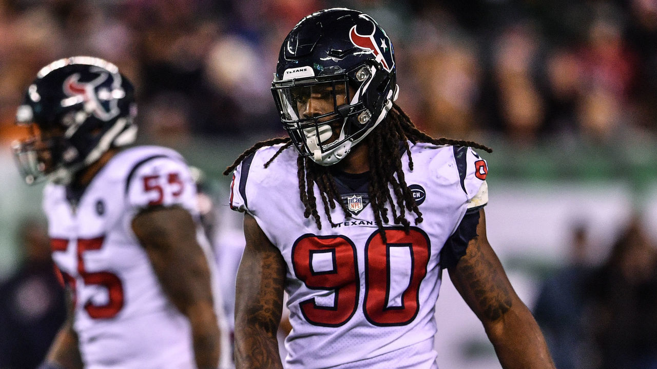 EAST RUTHERFORD, NJ - DECEMBER 15: Jadeveon Clowney #90 of the Houston Texans in action against the New York Jets at MetLife Stadium on December 15, 2018 in East Rutherford, New Jersey.