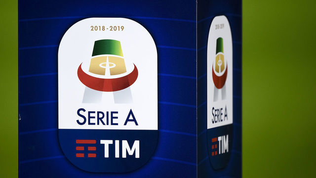 STADIO GIUSEPPE MEAZZA, MILAN, ITALY - 2019/01/19: The Serie A TIM logo is pictured prior to the Serie A football match between FC Internazionale and US Sassuolo. The match ended in a 0-0 tie.