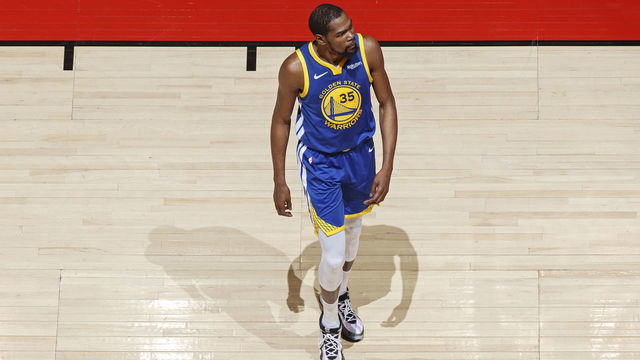 TORONTO, CANADA - JUNE 10: Kevin Durant #35 of the Golden State Warriors walks on the court against the Toronto Raptors during Game Five of the NBA Finals on June 10, 2019 at Scotiabank Arena in Toronto, Ontario, Canada. NOTE TO USER: User expressly acknowledges and agrees that, by downloading and/or using this photograph, user is consenting to the terms and conditions of the Getty Images License Agreement. Mandatory Copyright Notice: Copyright 2019 NBAE