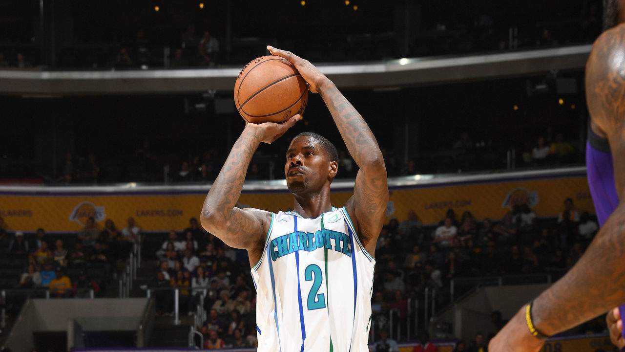 LOS ANGELES, CA - MARCH 29: Marvin Williams #2 of the Charlotte Hornets shoots the ball during the game against the Los Angeles Lakers on March 29, 2019 at STAPLES Center in Los Angeles, California. NOTE TO USER: User expressly acknowledges and agrees that, by downloading and/or using this Photograph, user is consenting to the terms and conditions of the Getty Images License Agreement. Mandatory Copyright Notice: Copyright 2019 NBAE