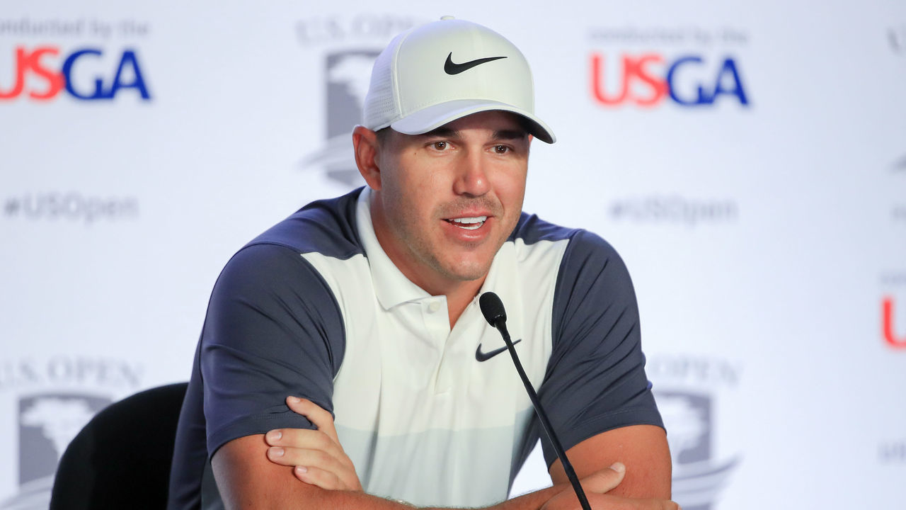 PEBBLE BEACH, CALIFORNIA - JUNE 11: Brooks Koepka of the United States speaks to the media during a press conference prior to the 2019 U.S. Open at Pebble Beach Golf Links on June 11, 2019 in Pebble Beach, California.