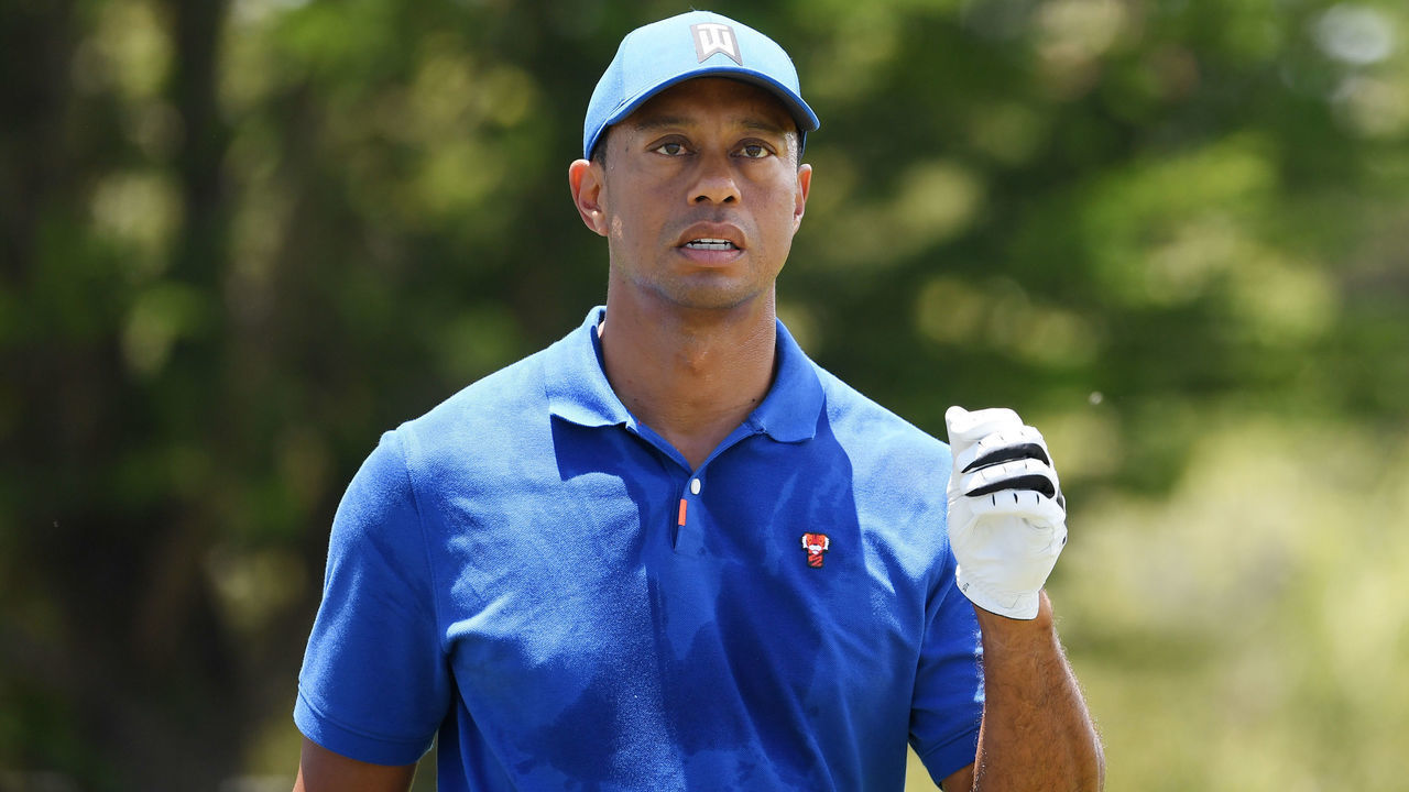 PEBBLE BEACH, CALIFORNIA - JUNE 11: Tiger Woods of the United States warms up on the driving range during a practice round prior to the 2019 U.S. Open at Pebble Beach Golf Links on June 11, 2019 in Pebble Beach, California.