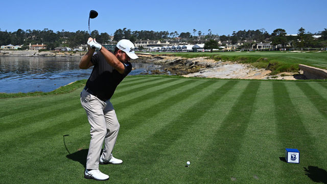 PEBBLE BEACH, CALIFORNIA - JUNE 11: Graeme McDowell of Northern Ireland plays a shot from the 18th tee during a practice round prior to the 2019 U.S. Open at Pebble Beach Golf Links on June 11, 2019 in Pebble Beach, California.