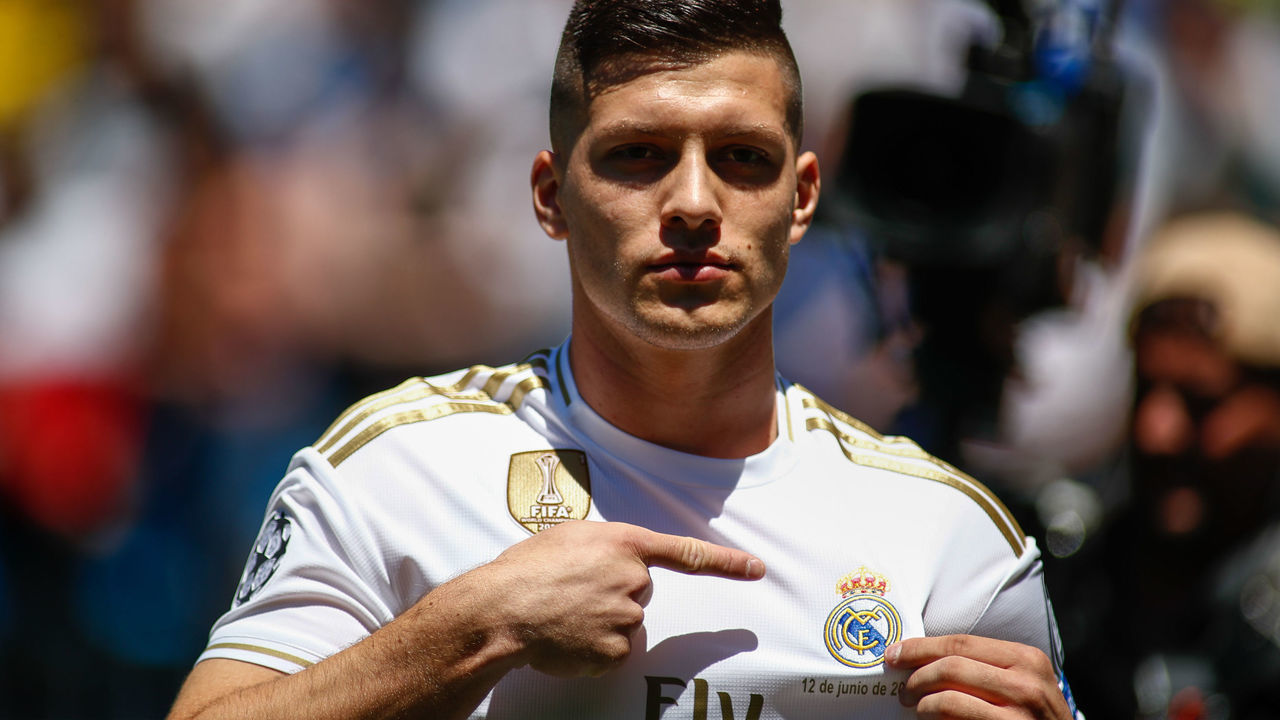 MADRID, SPAIN - JUNE 12: Footbal player Luka Jovic is presented as new Real Madrid player at Estadio Santiago Bernabeu on June 12, 2019 in Madrid, Spain.