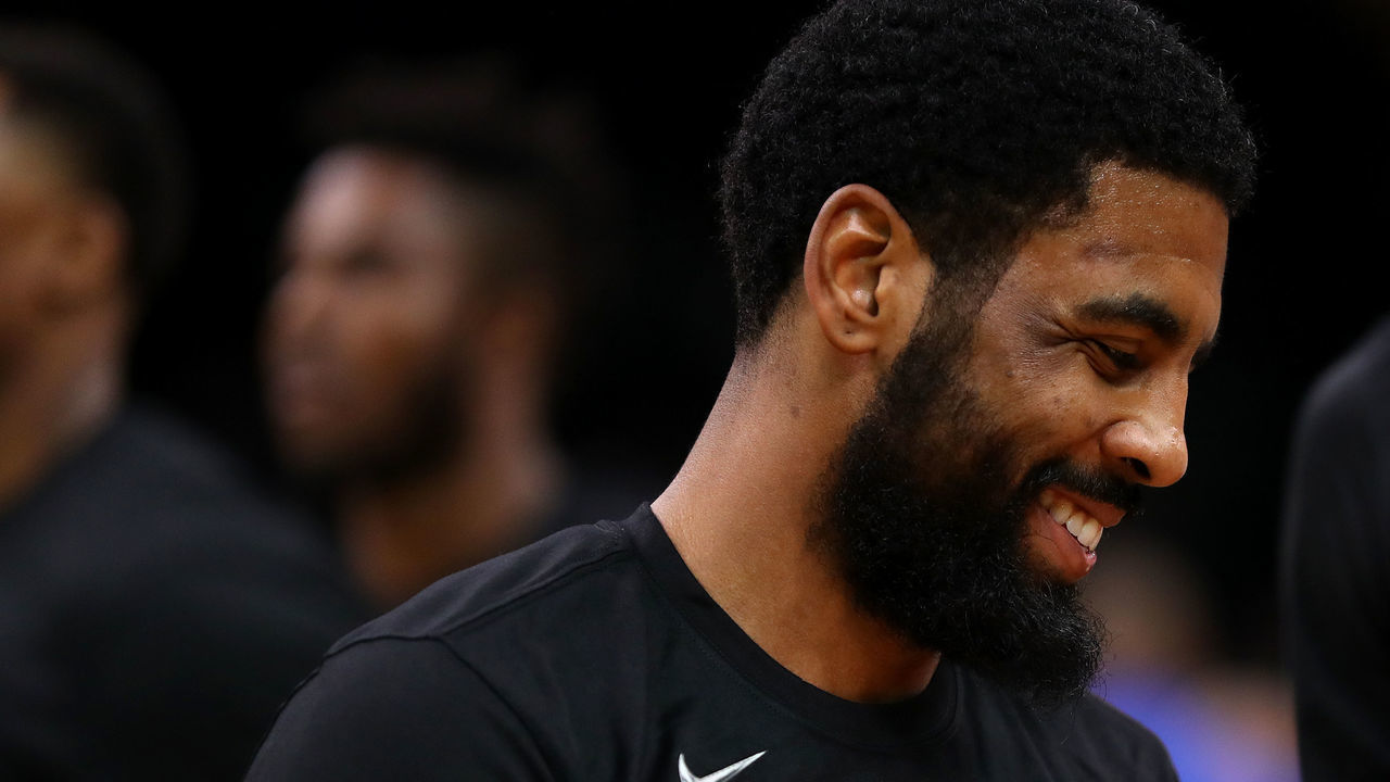 BOSTON, MASSACHUSETTS - APRIL 17: Kyrie Irving #11 of the Boston Celtics looks on before Game Two of Round One of the 2019 NBA Playoffs against the Indiana Pacers at TD Garden on April 17, 2019 in Boston, Massachusetts.