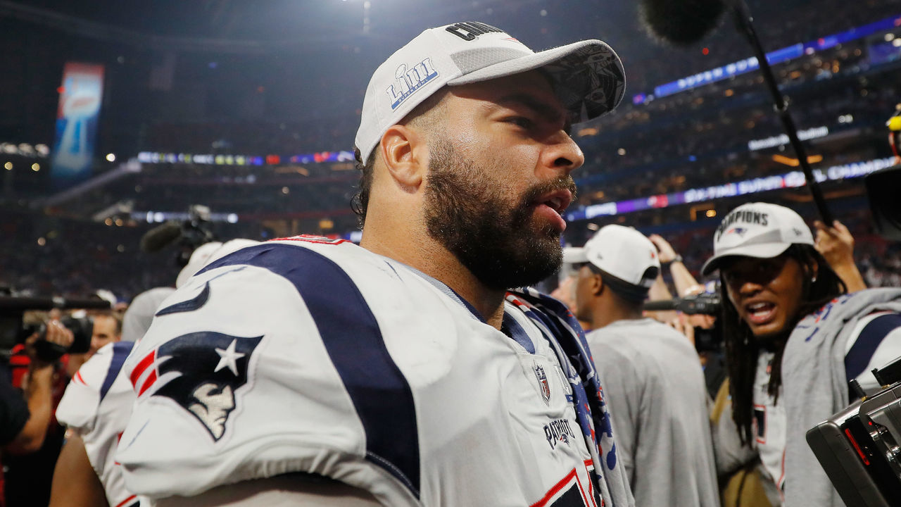 ATLANTA, GA - FEBRUARY 03: Kyle Van Noy #53 of the New England Patriots reacts after the Patriots defeat the Los Angeles Rams 13-3 during Super Bowl LIII at Mercedes-Benz Stadium on February 3, 2019 in Atlanta, Georgia.