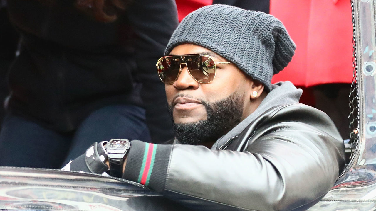 BOSTON, MA - OCTOBER 31: Former Boston Red Sox player David Ortiz looks on during the Boston Red Sox Victory Parade on October 31, 2018 in Boston, Massachusetts.