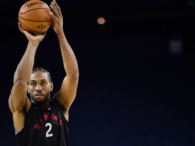 OAKLAND, CA - JUNE 12: Kawhi Leonard of the Toronto Raptors shoots during Practice and media availability as part of the 2019 NBA Finals on June 12, 2019 at ORACLE Arena in Oakland, California. Mandatory Copyright Notice: Copyright 2019 NBAE