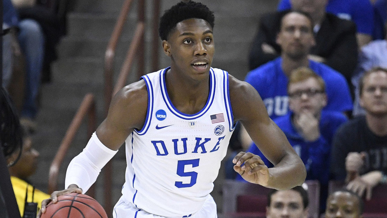 COLUMBIA, SC - MARCH 24: RJ Barrett #5 of the Duke Blue Devils moves the ball against the UCF Knights in the second round of the 2019 NCAA Men's Basketball Tournament held at Colonial Life Arena on March 24, 2019 in Columbia, South Carolina.