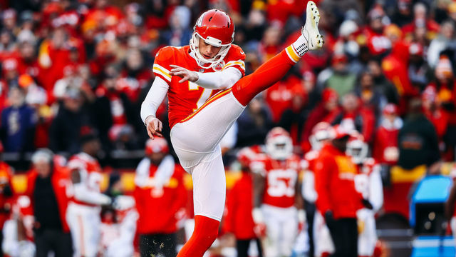 KANSAS CITY, MO - DECEMBER 9: Harrison Butker #7 of the Kansas City Chiefs warms up on the field with three seconds left in regulation before attempting a game-winning field goal against the Baltimore Ravens at Arrowhead Stadium on December 9, 2018 in Kansas City, Missouri.