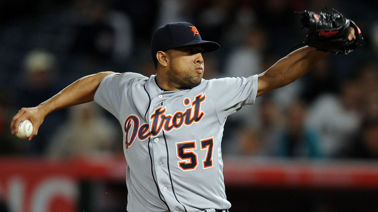 ANAHEIM, CA - MAY 11: Detroit Tigers pitcher Francisco Rodriguez (57) in action during the ninth inning of a game against the Los Angeles Angels of Anaheim, on May 11, 2017, played at Angel Stadium of Anaheim in Anaheim, CA.