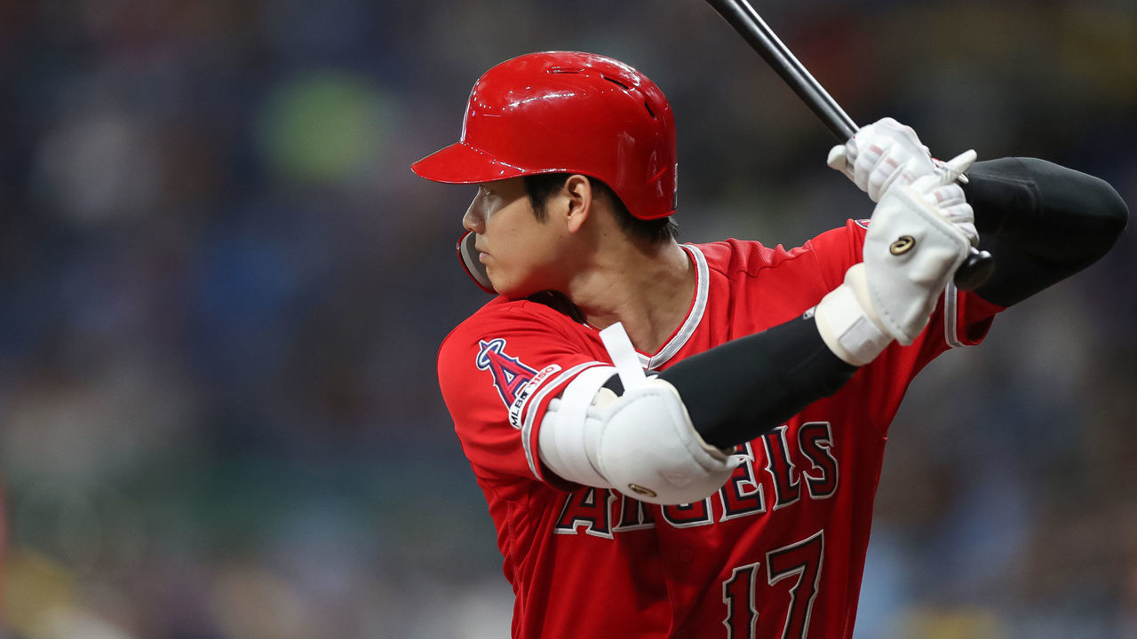 ST. PETERSBURG, FL - JUNE 13: Shohei Ohtani #17 of the Los Angeles Angels bats in the third inning of a baseball game against the Tampa Bay Rays at Tropicana Field on June 13, 2019 in St. Petersburg, Florida.