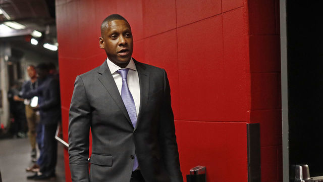 TORONTO, CANADA - JUNE 02: Masai Ujiri of the Toronto Raptors walks to the court before Game Two of the NBA Finals against the Golden State Warriors on June 2, 2019 at Scotiabank Arena in Toronto, Ontario, Canada. NOTE TO USER: User expressly acknowledges and agrees that, by downloading and/or using this photograph, user is consenting to the terms and conditions of the Getty Images License Agreement. Mandatory Copyright Notice: Copyright 2019 NBAE