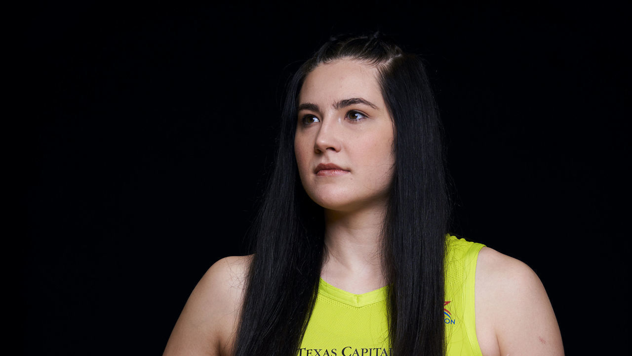 ARLINGTON, TEXAS - MAY 20: Megan Gustafson #13 of the Dallas Wings poses for a portrait during media day on May 20, 2019 at College Park Center in Arlington, Texas.