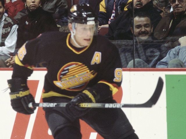 Canucks forward Pavel Bure #96 in game action at the Molson Centre during the 1996-97 season