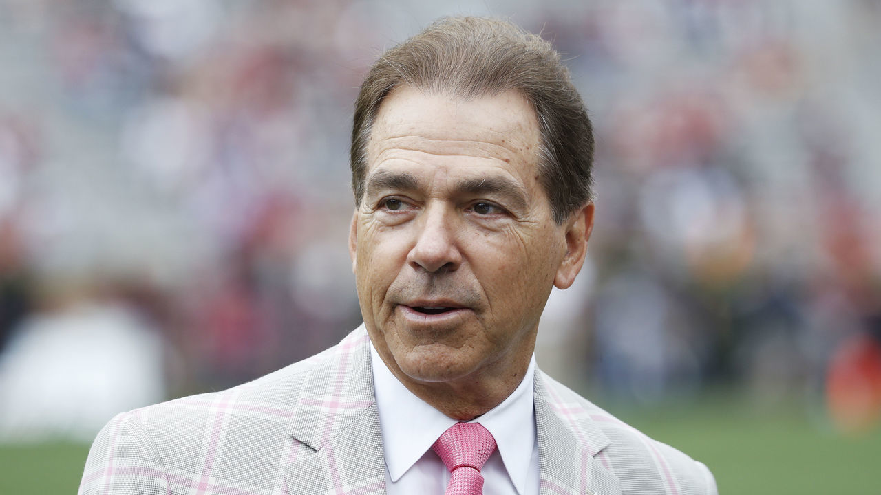 TUSCALOOSA, AL - APRIL 13: Alabama Crimson Tide head coach Nick Saban looks on during the team's A-Day Spring Game at Bryant-Denny Stadium on April 13, 2019 in Tuscaloosa, Alabama.