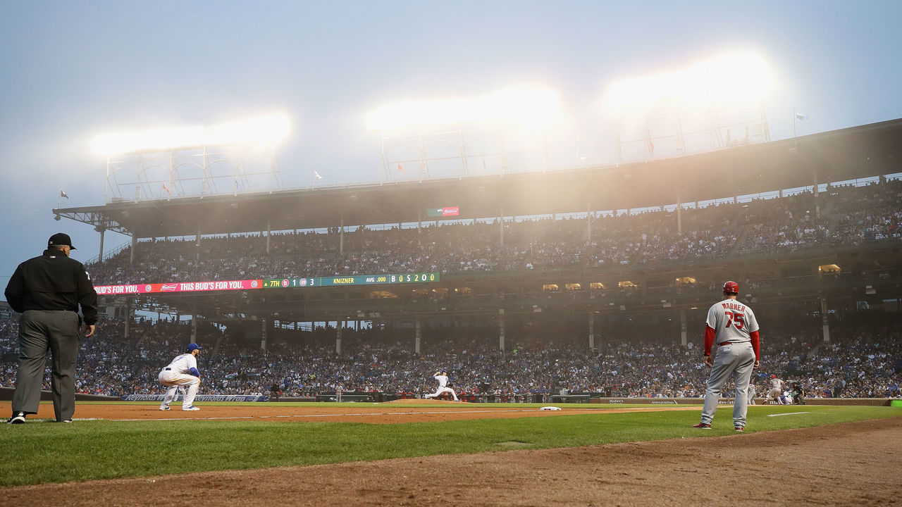 CHICAGO, ILLINOIS - JUNE 09: Fog rolls in from Lake Michigan as the Chicago Cubs take on the St. Louis Cardinals at Wrigley Field on June 09, 2019 in Chicago, Illinois.