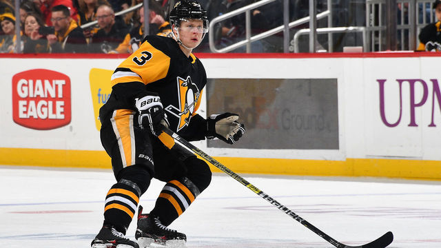 PITTSBURGH, PA - APRIL 04: Olli Maatta #3 of the Pittsburgh Penguins skates against the Detroit Red Wings at PPG Paints Arena on April 4, 2019 in Pittsburgh, Pennsylvania.
