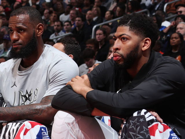 LOS ANGELES, CA - FEBRUARY 18: Goran Dragic #7, LeBron James #23, and Anthony Davis #23 look on during the game against Team Stephen during the NBA All-Star Game as a part of 2018 NBA All-Star Weekend at STAPLES Center on February 18, 2018 in Los Angeles, California. NOTE TO USER: User expressly acknowledges and agrees that, by downloading and/or using this photograph, user is consenting to the terms and conditions of the Getty Images License Agreement. Mandatory Copyright Notice: Copyright 2018 NBAE