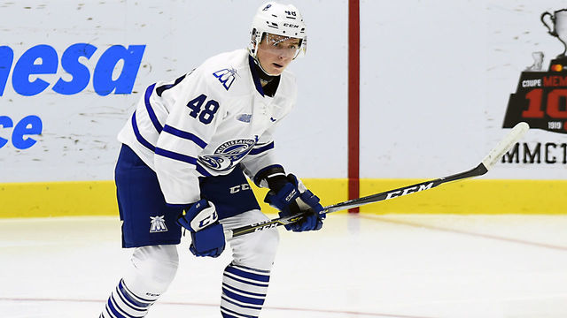 MISSISSAUGA, ON - OCTOBER 6: Thomas Harley #48 of the Mississauga Steelheads turns up ice against the Sudbury Wolves during CHL game action on October 6, 2017 at Hershey Centre in Mississauga, Ontario, Canada.