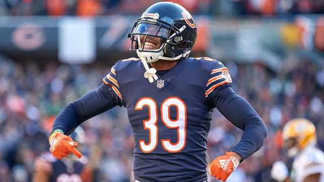 CHICAGO, IL - DECEMBER 16: Chicago Bears free safety Eddie Jackson (39) celebrates after a paly in action during an NFL game between the Green Bay Packers and the Chicago Bears on December 16, 2018 at Soldier Field in Chicago, IL.