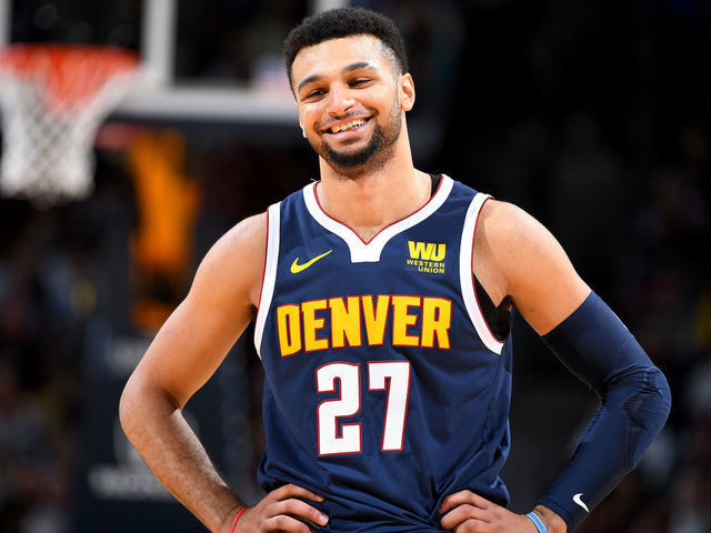 DENVER, CO - JANUARY 05: Jamal Murray #27 of the Denver Nuggets smiles against the Charlotte Hornets on January 05, 2019 at the Pepsi Center in Denver, Colorado. NOTE TO USER: User expressly acknowledges and agrees that, by downloading and/or using this Photograph, user is consenting to the terms and conditions of the Getty Images License Agreement. Mandatory Copyright Notice: Copyright 2019 NBAE