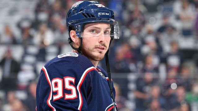 COLUMBUS, OH - MAY 2: Matt Duchene #95 of the Columbus Blue Jackets warms up prior to Game Four of the Eastern Conference Second Round against the Boston Bruins during the 2019 NHL Stanley Cup Playoffs on May 2, 2019 at Nationwide Arena in Columbus, Ohio.