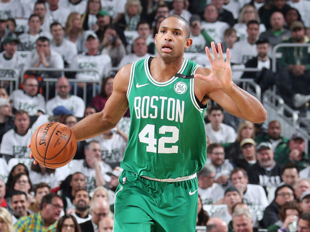 MILWAUKEE, WI - APRIL 30: Al Horford #42 of the Boston Celtics handles the ball against the Milwaukee Bucks during Game Two of the Eastern Conference Semi Finals of the 2019 NBA Playoffs on April 30, 2019 at the Fiserv Forum Center in Milwaukee, Wisconsin. Mandatory Copyright Notice: Copyright 2019 NBAE .
