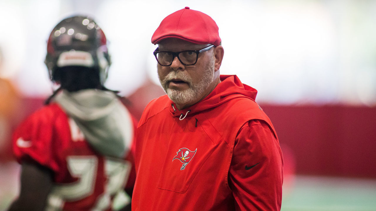 TAMPA, FL - MAY 31: Head Coach Bruce Arians looks on during in OTAs with the Tampa Bay Buccaneers at the AdventHealth Training Center at One Buccaneer Place on May 31, 2019, in Tampa, Florida.