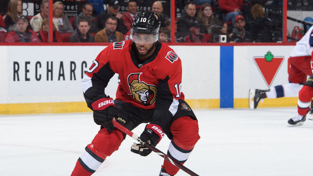 OTTAWA, ON - APRIL 6: Anthony Duclair #10 of the Ottawa Senators skates against the Columbus Blue Jackets at Canadian Tire Centre on April 6, 2019 in Ottawa, Ontario, Canada.