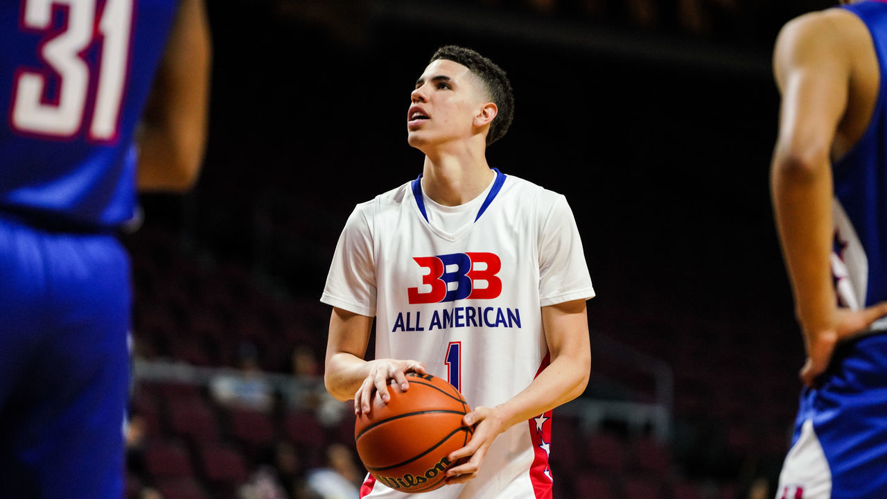 LAS VEGAS, NEVADA - MARCH 31: LaMelo Ball shoots a freethrow during the Big Baller Brand All American Game at the Orleans Arena on March 31, 2019 in Las Vegas, Nevada.
