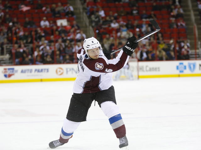 GIF: Erik Johnson assessed match penalty for cross-checking Mathieu Perreault in the face